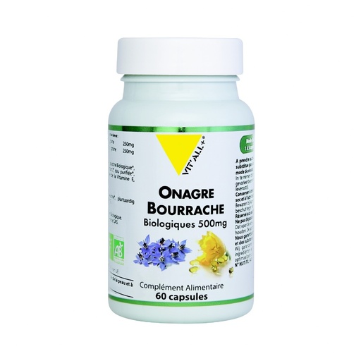 HUILE ONAGRE ET BOURRACHE BIO - 500MG - 60 CAPSULES - VIT ALL +