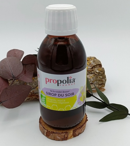SIROP DU SOIR - PROPOLIS, MIEL & 4 EXTRAITS DE PLANTES - SOMMEIL & GORGE - BIO - 145ML - PROPOLIA